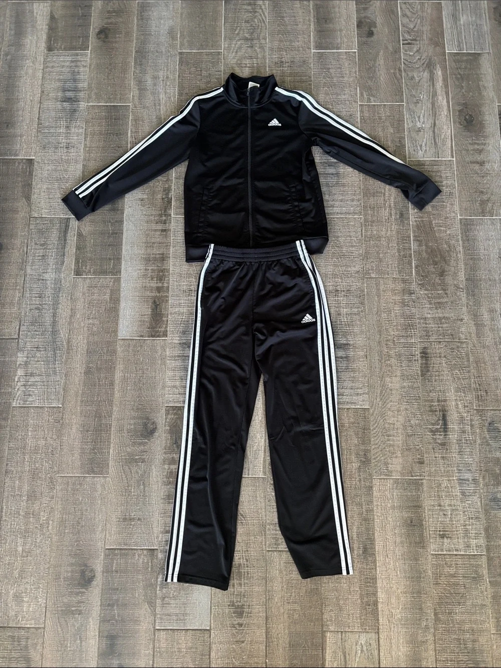 adidas Black Track Jacket and Pants with White Stripes Boys Large - Picture 2 of 3